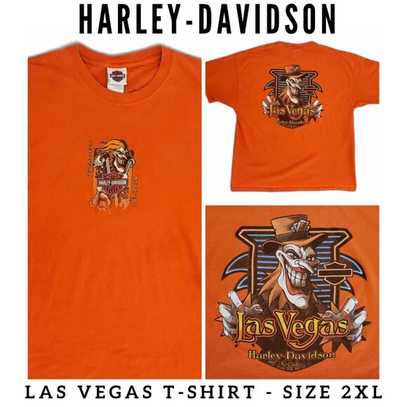 Harley-Davidson Other - Harley-Davidson Vintage Jokers Wild T-Shirt Las Vegas Orange Size 2XL